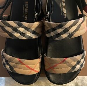 Burberry Beige Black Red Kids Check Sandals